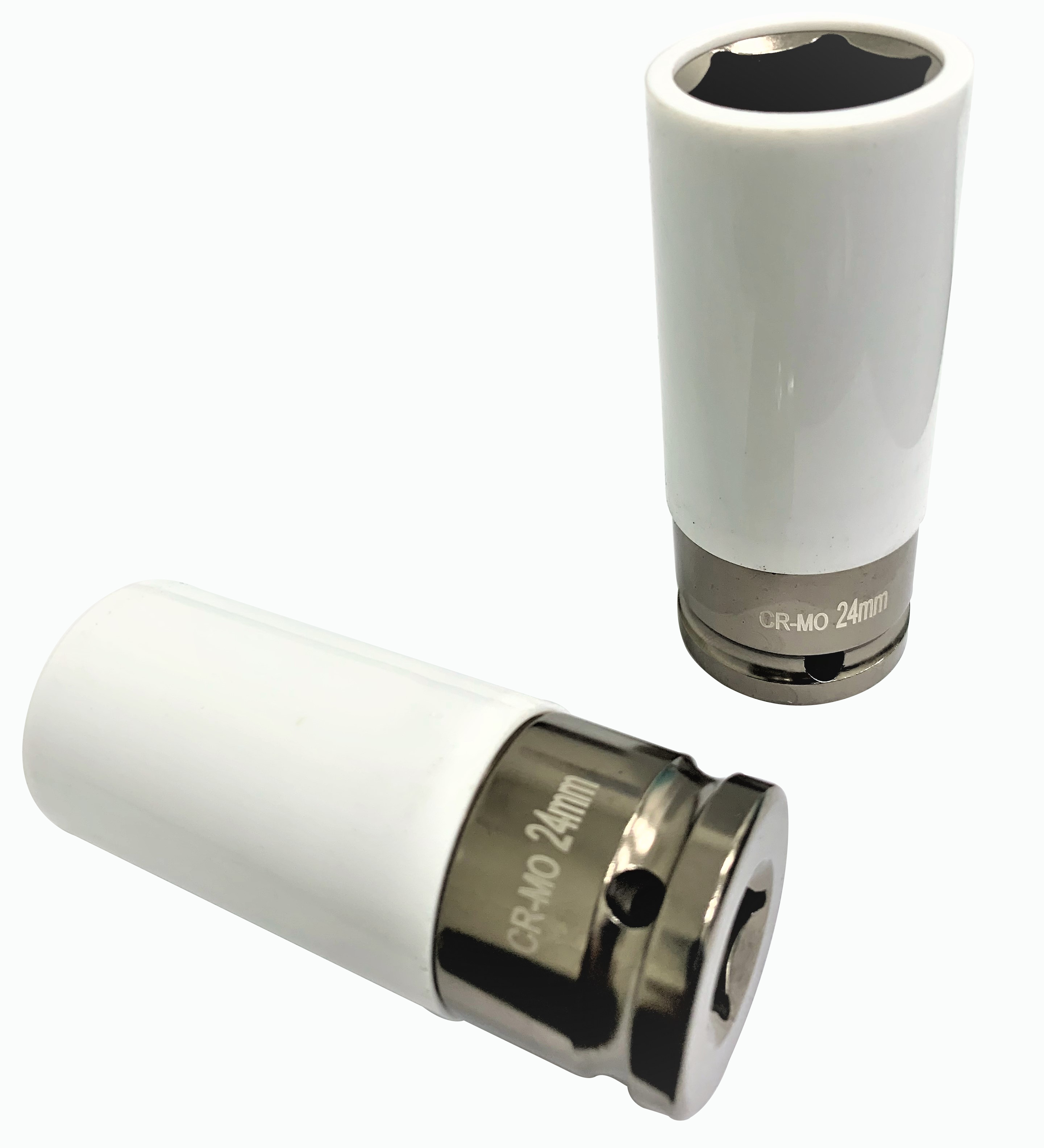 1／2" DR. × 24mm 6PT Flank Thin Wall Deep Impact Sockets with Plastic Sleeves